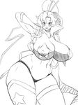  1girl areola_slip areolae bikini blush bonten breasts curvy edited hair_ornament highres huge_breasts lineart long_hair looking_at_viewer monochrome navel parted_lips pasties plump ponytail sai smile solo star_pasties swimsuit tamotakesan tengen_toppa_gurren_lagann thick_thighs thighhighs wide_hips yoko_littner 