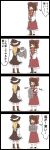  2girls 4koma armpits black_border border broom comic hakurei_reimu hat highres holding holding_broom jetto_komusou kirisame_marisa multiple_girls touhou 