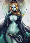  1girl breasts cloak jewelry midna midna_(true) navel orange_hair parted_lips red_eyes sarong solo spoilers stomach the_legend_of_zelda the_legend_of_zelda:_twilight_princess twili_midna viorie yellow_sclera 