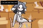  :3 anthro black_hair blush breasts cum cum_inside english_text female fur hair lumineko nipples nude open_mouth pussy solo spread_pussy spreading sweat tea_cup temmie_(undertale) text undertale white_fur 