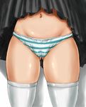  ass_visible_through_thighs cameltoe close-up crotch highres navel okayou original panties panties_day skirt skirt_lift solo standing striped striped_panties thighhighs underwear 