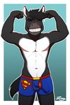  anthro bulge clothing equine eyes_closed flexing grin horse male mammal penis_outline solo underwear zawmg 