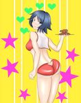  1girl ass ass_cutout blue_hair boobies_uniform candy_(space_dandy) from_behind heart looking_at_viewer mitsugo short_hair short_shorts smile space_dandy star 