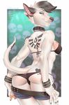  2015 anthro bra breasts bull_terrier butt canine clothing corona cyan_eyes dog facial_piercing female mammal miles_df nose_piercing nose_ring piercing shorts solo thong underwear 