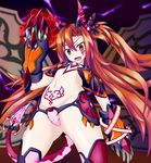  betonamin censored claws corruption dark_persona fang highres horns if_(choujigen_game_neptune) long_hair neptune_(series) red_eyes red_hair see-through solo tail tattoo tears 