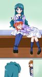  4girls :3 amanogawa_kirara bangs bench blue_legwear blunt_bangs blush braid full_body glasses go!_princess_precure haruno_haruka kaidou_minami kneehighs kurokawa_makoto lap_pillow loafers multiple_girls nanase_yui noble_academy_school_uniform pantyhose peeking_out precure school_uniform serafuku shoes short_hair single_braid skirt sleeping sleeping_on_person smile sweatdrop wall yuri zzz 