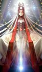  blonde_hair craft_essence crown dress dress_of_heaven fate/grand_order fate_(series) highres justeaze_lizrich_von_einzbern long_hair official_art red_eyes resized silver_hair solo standing upscaled very_long_hair wada_aruko waifu2x white_dress 