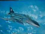  aircraft airplane blue_sky calligraphy_brush_(medium) cloud day f-4_phantom_ii hayashi_toshihiro jet military no_humans outdoors photo sky traditional_media 