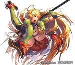  bike_shorts blonde_hair green_eyes long_hair moyamoya official_art sangoku_infinity solo thighhighs weapon 