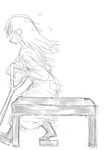  bench comic crutch gentletiger geta greyscale japanese_clothes kantai_collection long_hair monochrome open_mouth sandals simple_background solo sweat sweatdrop table walking walking_stick white_background zuikaku_(kantai_collection) 