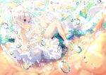  bad_id bad_pixiv_id bare_shoulders barefoot blue_eyes bubble dress kinokoko-kino legs original petals short_hair solo white_hair 