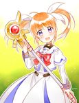  artist_name blush bow looking_at_viewer lyrical_nanoha magical_girl ondo_(shinm02) open_mouth purple_eyes raising_heart red_bow red_hair solo takamachi_nanoha twintails 