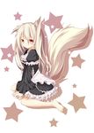  animal_ears barefoot dress expressionless fox_ears fox_tail frilled_dress frilled_sleeves frills highres long_hair original sitting solo tail wariza white_hair yukishiro_arute 