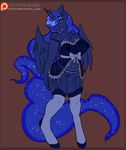  2015 anthro anthrofied avante92 big_breasts blue_eyes blue_hair breasts clothed clothing equine female friendship_is_magic hair horn legwear long_hair looking_at_viewer mammal my_little_pony navel nipples open_mouth princess_luna_(mlp) pussy solo stockings translucent transparent_clothing winged_unicorn wings 