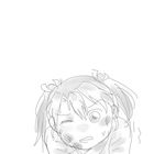  ;d clenched_teeth comic gentletiger greyscale hair_ribbon injury japanese_clothes kantai_collection long_hair looking_at_viewer lowres monochrome one_eye_closed open_mouth ribbon simple_background smile sweat teeth twintails upper_body v-shaped_eyebrows white_background wince zuikaku_(kantai_collection) 