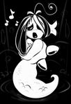  2015 black_and_white blush elpatrixf female fish hair hair_over_eye looking_at_viewer marine monochrome monster musical_note open_mouth shyren singing siren solo undertale underwater? 