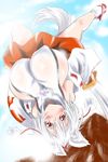  :o blush breasts highres huge_breasts inubashiri_momiji oobashin red_eyes sideboob solo touhou upside-down 