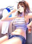  bad_id bad_pixiv_id bladeless_fan blue_eyes bow bow_panties breasts brown_hair food gorua_(youce01) hairband large_breasts long_hair looking_at_viewer midriff navel open_mouth original panties popsicle solo striped striped_panties underwear 
