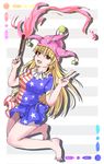  american_flag_dress american_flag_panties blonde_hair breasts clownpiece eyes_visible_through_hair grey_background hat highres hiyashi_mikan jester_cap legs long_hair looking_at_viewer medium_breasts open_mouth panties pointy_ears red_eyes short_sleeves solo striped striped_background teeth thighs toes tongue torch touhou underwear v very_long_hair white_background 