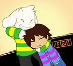  2015 ambiguous_gender animated asriel_dreemurr blush brown_hair caprine clothing duo eyes_closed fight fur goat hair horn human kids male mammal monster protagonist_(undertale) smile undertale unknown_artist white_fur young 