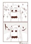  1girl 2koma bespectacled comic commentary cosplay eyewear_removed glasses glasses_day highres kantai_collection monochrome moomin muppo northern_ocean_hime northern_ocean_hime_(cosplay) sazanami_konami silent_comic sparkle 