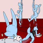  alcohol beverage canine cat champagne dancing dog feline female food group immelmann maid_uniform mammal pole pole_dancing spandex wolf zentai 