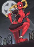  bad_id bad_pixiv_id beckoning blonde_hair blue_eyes bodysuit breath come_hither hand_on_hip lady_deadpool long_hair looking_at_viewer maou_alba marvel mask ponytail solo thighs wanda_wilson 