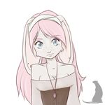  2015 anthro blue_eyes breasts clothed clothing corset ear_piercing female freckles fur hair lagomorph long_ears long_hair looking_at_viewer mammal necklace piercing pink_hair rabbit regalweasel simple_background smile solo white_background white_fur 