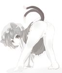  1girl :3 akatsuki_no_guuru anus artist_request ass bar_censor blush cat_ears censored chen hat monochrome pussy simple_background skirt tail touhou white_background 