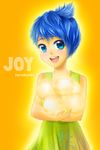 absurdres artist_name bad_id bad_pixiv_id blue_eyes blue_hair character_name highres inside_out joy_(inside_out) open_mouth pixar short_hair smile solo sparkle torakun14 yellow_skin 
