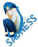  blue_eyes blue_hair character_name glasses inside_out mum_(pixiv1182764) personification pixar sadness_(inside_out) short_hair solo sweater 