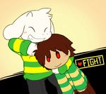  2015 ambiguous_gender animated asriel_dreemurr blush brown_hair caprine chara_(undertale) clothing duo eyes_closed fight fur goat hair horn human kids male mammal monster protagonist_(undertale) red_eyes smile undertale unknown_artist white_fur young 