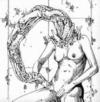  1girl artist_request breasts monochrome monster monster_girl nude spine zombie 