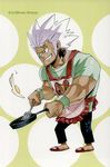  chibi cooking dark_skin dark_skinned_male egg elfman_strauss fairy_tail frying_pan male_focus scar solo tattoo white_hair 