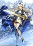  armor barefoot blue_cape cape company_connection copyright_name feet female_my_unit_(fire_emblem_if) fire_emblem fire_emblem_cipher fire_emblem_if gloves hair_between_eyes hair_ornament hairband long_hair looking_at_viewer mamkute my_unit_(fire_emblem_if) nintendo official_art pointy_ears red_eyes silver_hair sword toyo_sao weapon 