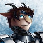  2015 abstract_background android armor blue_eyes brown_fur brown_hair fur hair horn machine male photon ratte ratteguhn ratteguhncat reaction_image robot simple_background solo 