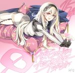  1girl armor ass barefoot blue_cape cape company_connection copyright_name female_my_unit_(fire_emblem_if) fire_emblem fire_emblem_cipher fire_emblem_if gloves hair_between_eyes hair_ornament hairband long_hair looking_at_viewer mamkute my_unit_(fire_emblem_if) nintendo official_art pointy_ears red_eyes silver_hair sword toyo_sao weapon 
