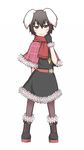  alternate_color animal_ears black_gloves black_legwear blush boots brown_hair bunny_ears capelet carrot_necklace dress gloves inaba_tewi kuroba_rapid looking_at_viewer pantyhose scarf short_hair smile smug solo touhou 