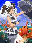  aoyama_hitsuji beach brown_eyes brown_hair copyright_request drill_hair flower gothic lily_(flower) long_hair lowres pantyhose solo tiger_lily umbrella 