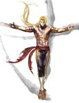  abs armlet armpits balrog blonde_hair bracelet claw_(weapon) crossed_legs fingerless_gloves floating_hair gloves jewelry kneehighs long_hair looking_at_viewer male_focus mask muscle navel nipples outstretched_arms pants sash shirtless shoes single_vertical_stripe snake solo spanish spread_arms standing street_fighter tattoo torn_clothes very_long_hair weapon white_legwear yue_sheng_shi 