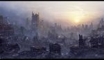  cityscape daniel_kvasznicza fog landscape letterboxed lights no_humans original post-apocalypse ruins scenery smoke sunrise 