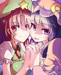  blush cheek-to-cheek eightman hat holding_hands hong_meiling multiple_girls patchouli_knowledge smile touhou 