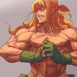  abs alex_(street_fighter) blonde_hair blue_eyes fingerless_gloves gloves headband long_hair male_focus manly muscle ookami_(pixiv27280) shirtless solo street_fighter street_fighter_iii_(series) veins 