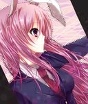  animal_ears bad_id bad_pixiv_id blush bunny_ears face long_hair necktie pink_eyes pink_hair red_neckwear reisen_udongein_inaba ritsuhi solo touhou 