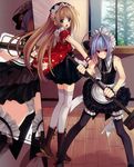  antenna_hair bell black_legwear blue_eyes blue_hair boots broom brown_hair kasukabe_akira legs lolita_fashion long_hair looking_at_viewer maid multiple_boys nao_(otosuki) open_mouth otoko_no_ko otoko_no_ko_wa_meido_fuku_ga_osuki!? panties red_eyes short_hair thighhighs underwear wa_lolita white_legwear white_panties yuki_(otosuki) 