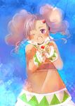  ahinibo blue_background dress heart heart_hands meredy one_eye_closed pink_dress purple_eyes purple_hair smile tales_of_(series) tales_of_eternia twintails 