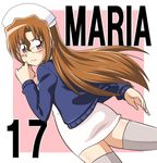  blush brown_hair glasses goriate hair hayate_no_gotoku! long_hair maria maria_(hayate_no_gotoku!) miniskirt skirt 