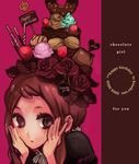  :o artist_name brown_eyes brown_hair chocolate copyright_request doughnut english flower food food_as_clothes fruit happy_birthday heart ice_cream macaron oyuyamio pocky simple_background solo sprinkles strawberry upper_body 