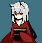  animal_ears collarbone copyright_request expressionless japanese_clothes kimono long_hair nero_(pixiv1397527) no_nose red_eyes silver_hair sleeves_past_wrists solo white_hair 