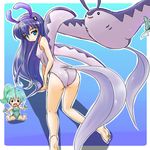  aqua_eyes ass blue_hair gen_2_pokemon hairband looking_back lowres mantine moemon multiple_girls one-piece_swimsuit personification pokemon pokemon_(creature) purple_hairband remoraid swimsuit tenjou_ryuka 